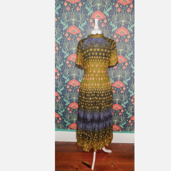 Free People Rare Feelings Olive Green Blue Floral Boho Maxi Dress Nwt XL - Picture 9 of 9